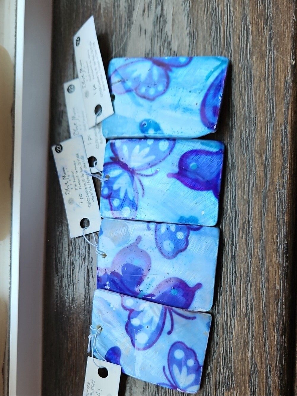 Hand Painted Butterfly, Abalone Shell Blue & Purple Rectangular Pendants